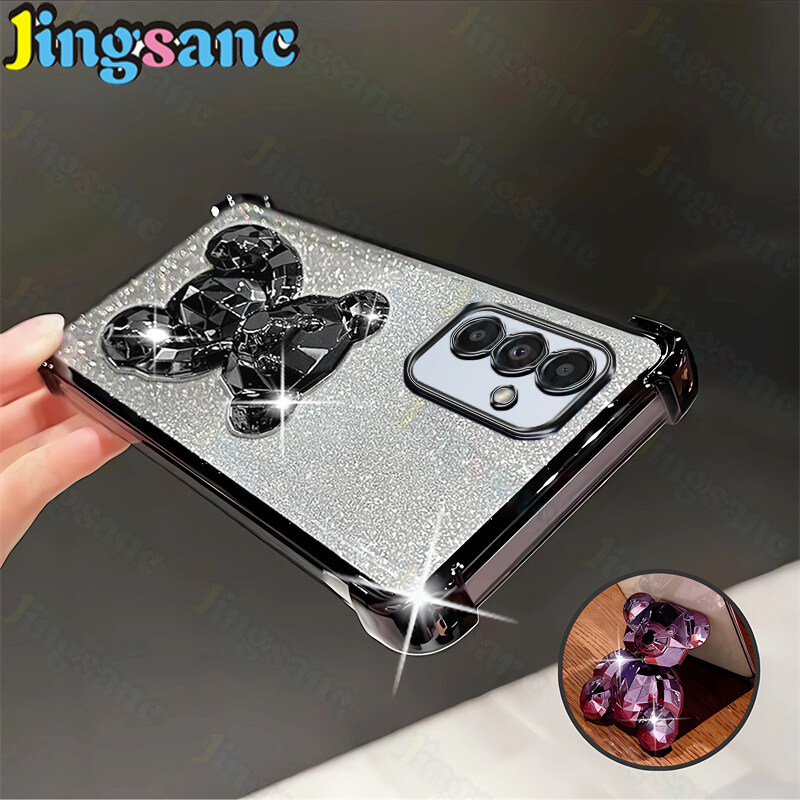 Jingsanc cho Samsung Galaxy S23 FE vỏ điện thoại rõ ràng bốn góc chống rơi flah giấy lấp lánh chân đ