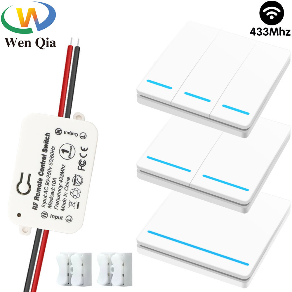 Wenqia công tắc không dây công tắc điều khiển từ xa đèn 433mhz 110v 220v 240v 10a mô-đun rơ le công tắc treo tường cho đèn/trần/led bật tắt