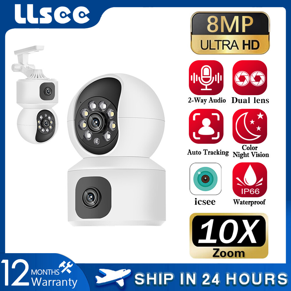 LLSEE 8MP WIFI CCTV Camera Camera quan sát ống kính kép với hệ thống liên lạc hai chiều Camera IP CCTV 360 Camera an ninh CCTV IP66 Camera chống thấm nước trong nhà và ngoài trời Camera quan sát ban đêm thông minh
