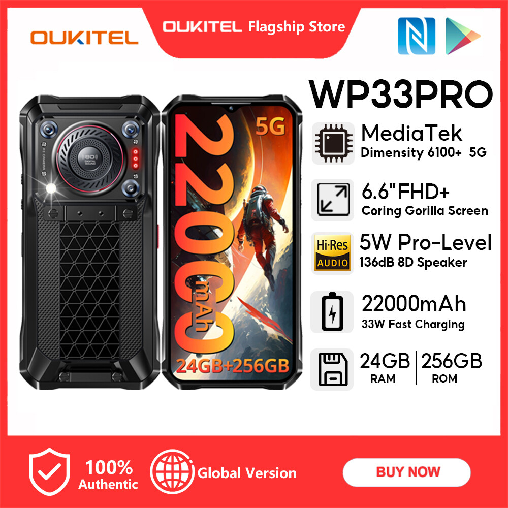 [LOCAL STOCK] OUKITEL WP33PRO 5G 24GB RAM 256GB ROM 6.6" FHD+ Display Rugged phone Android 13 22000mAh 33W 136dB OTG NFC Smartphone ราคา 9,990 บาท*ส่งฟรี