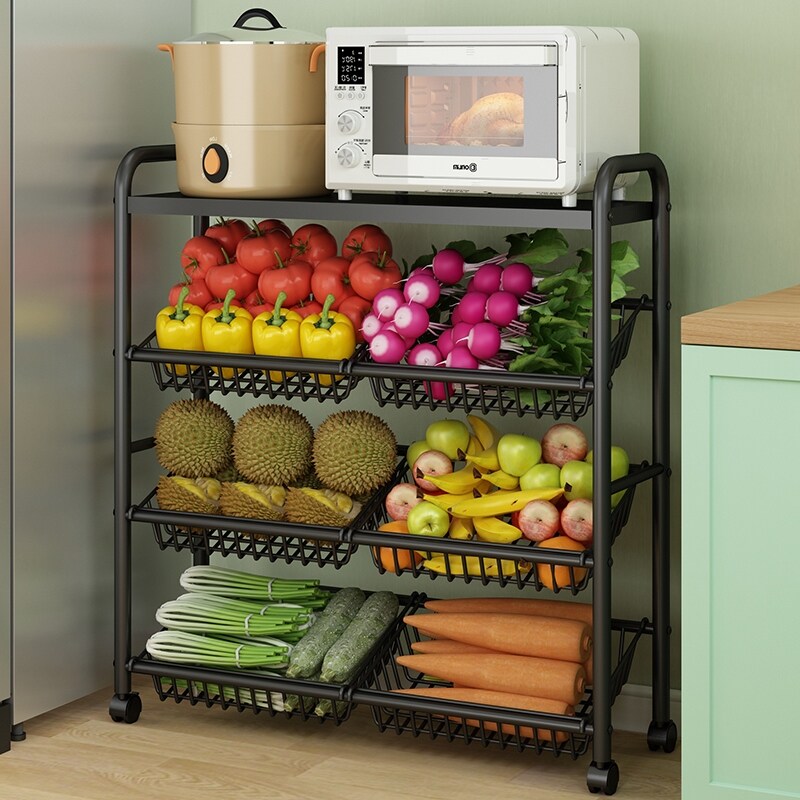 Gambar Kitchen shelf landing multilayer microwave cooker coffee in fruits and vegetables storage trolley receive a frame
