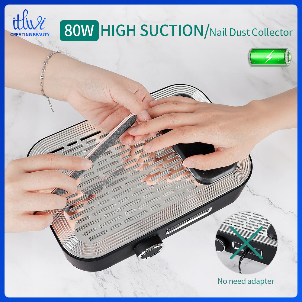 Gambar itlivi Nail Dust Collector Wireless 1200mAh Low Noise Adjustable Speed With Hand Pillow Nail Dust Vacuum Cleaner