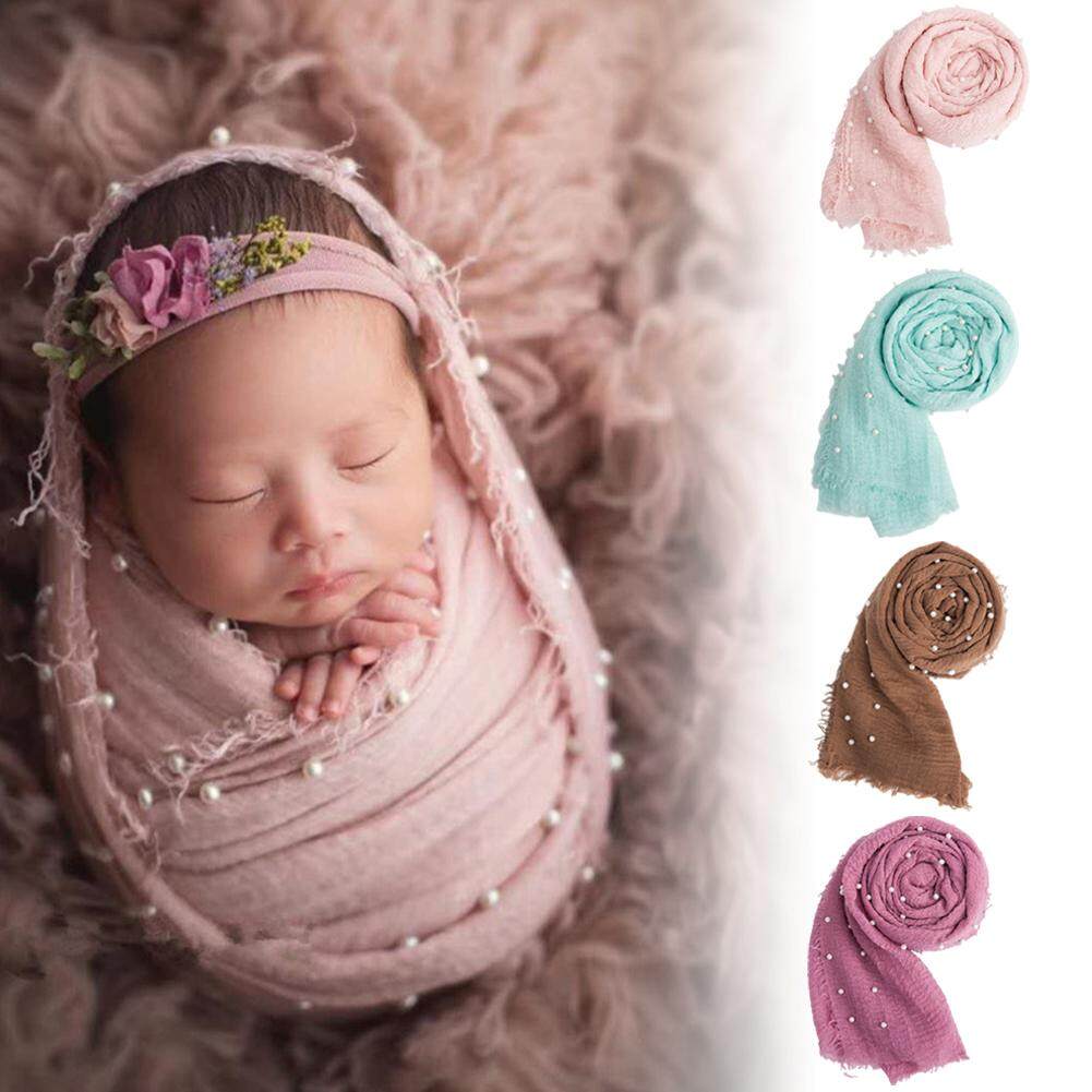Newborn Baby Photography Props Long Ripple Wrap Blanket and Lace Beads Headband