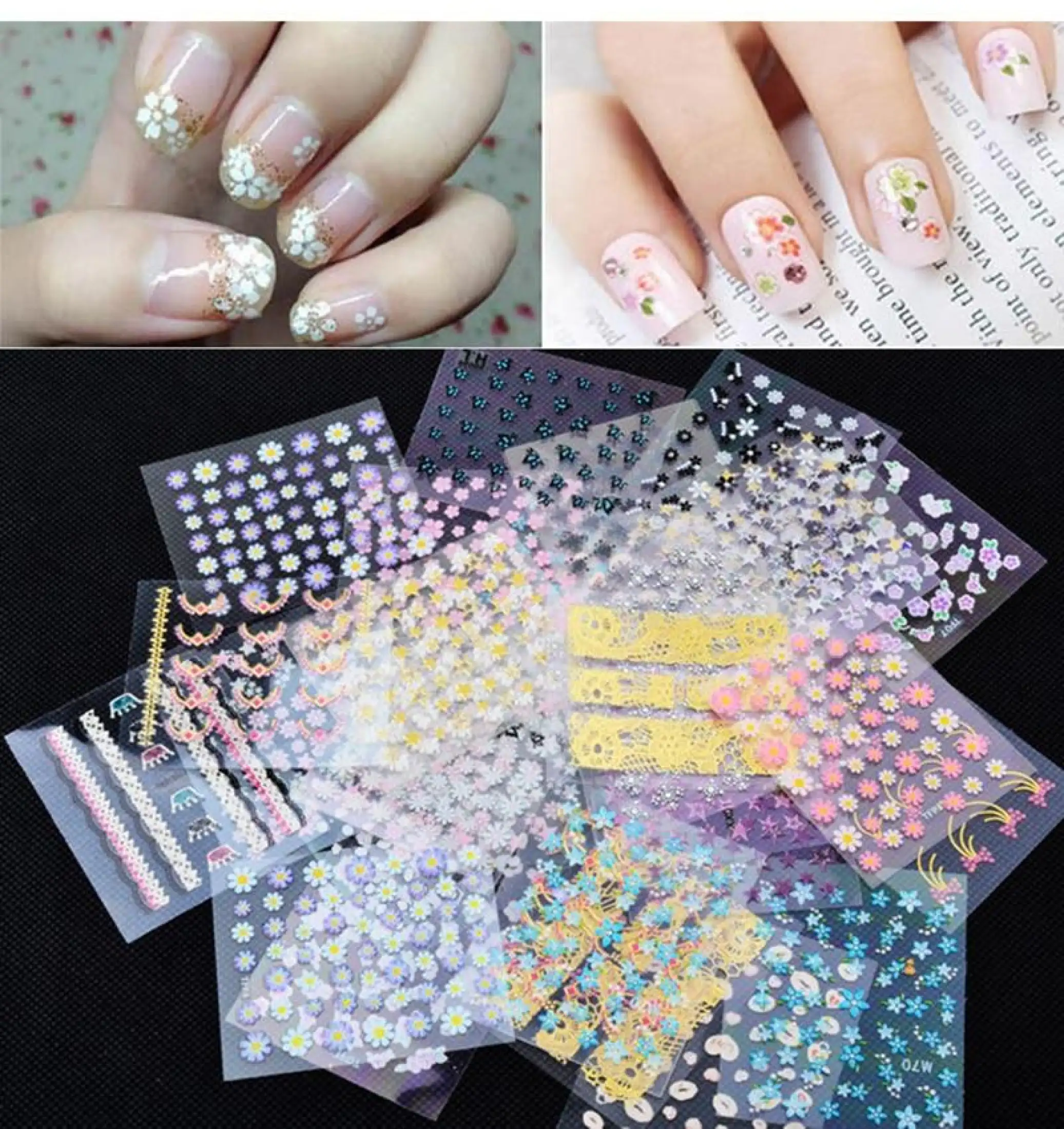 50 Sheets Different 3d Nail Decals Nail Art Stickers Kids Girls Fingernail Decoration Flower Pattern Set Mixed Manicure Pedicure Lazada Singapore