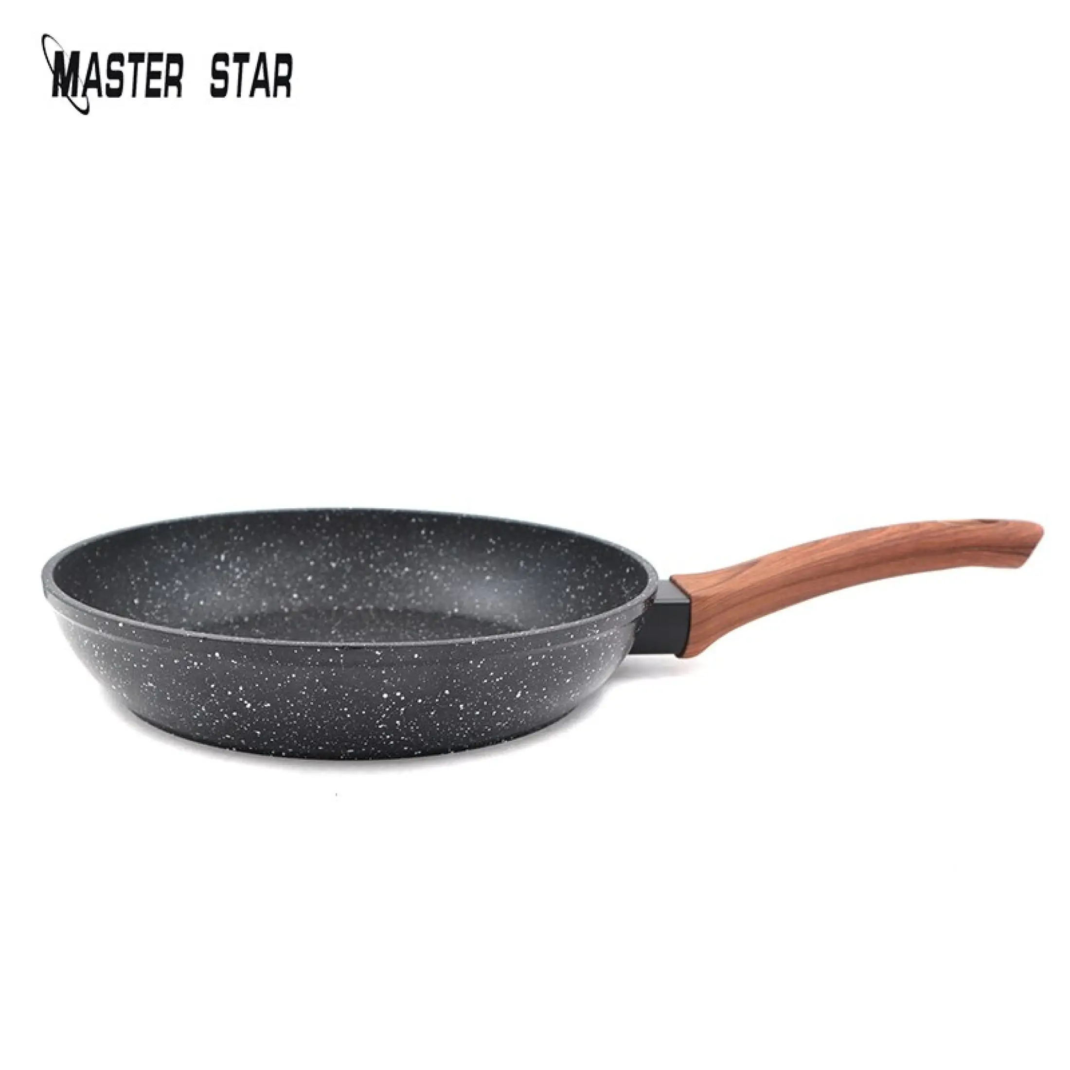 Durable Marble Granit Non Toxin Coated Saute Saucepan 28cm with Lid Wood Effect Handles This Skillet Saucepan is Suitable for Induction and Any Stove