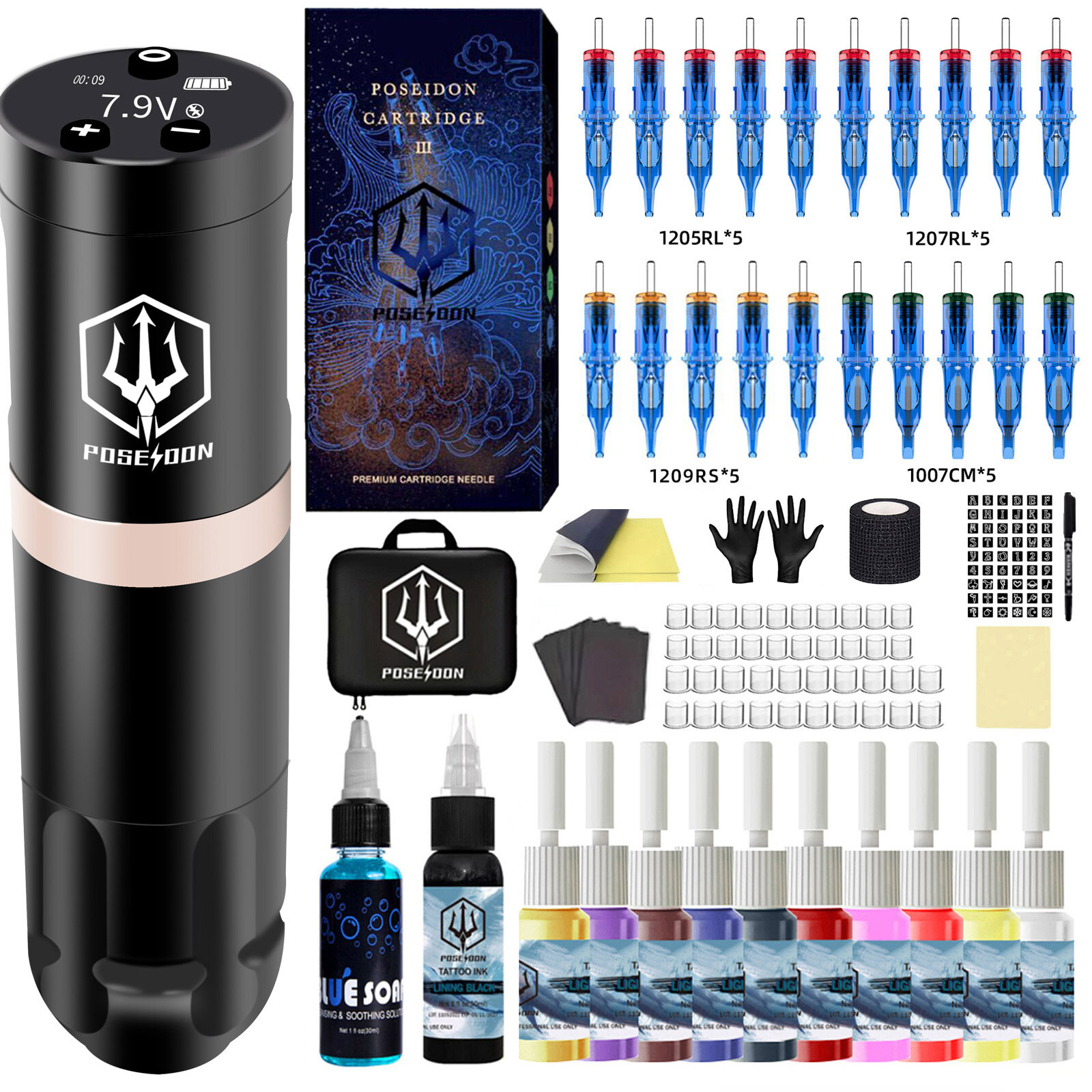  Poseidon bút Tattoo Kit-Bút Tattoo với 20 cái kim xăm hộp mực và Máy xăm không dây pentype Máy xăm và phụ kiện xăm hình cho hình xăm nghệ sĩ 