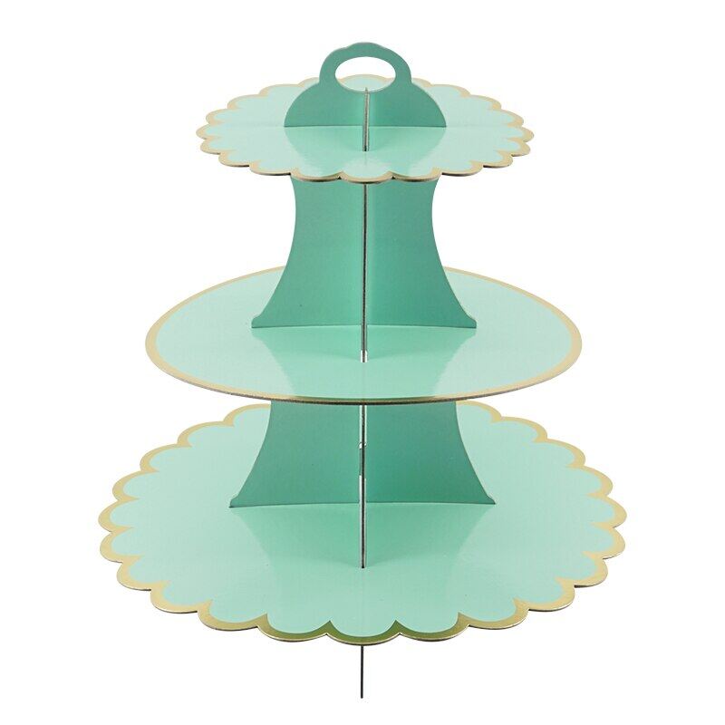 Gambar 3 Layer Disposable Round Birthday Cupcake Dessert DIY Paper Craft Stand Dessert Display Rack Wedding Party Supplies Cake Tools