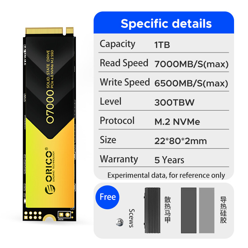 ORICO 7000 MB/giây M.2 NVMe SSD PCIe 4.0 NVMe gen4 X4 Ổ cứng lưu trữ thể rắn nội bộ có tấm làm mát c