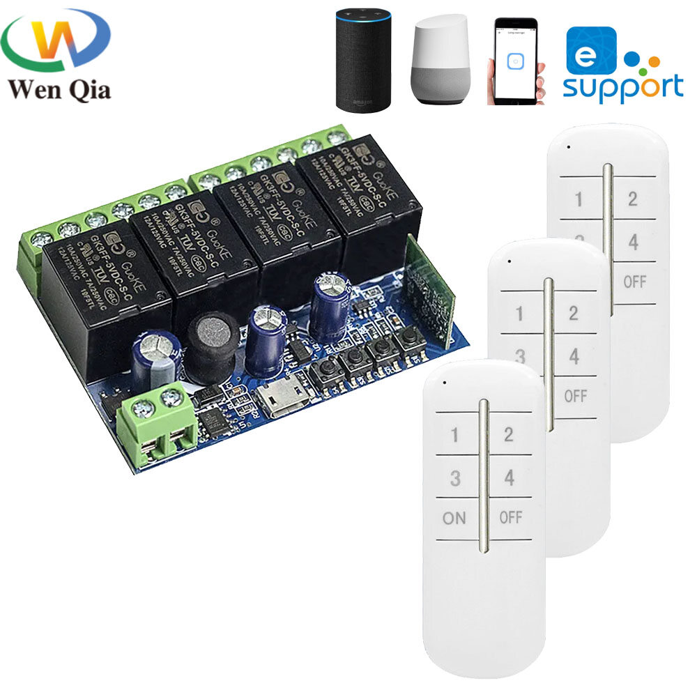 Wenqia ewelink công tắc wifi 4 rơ le kênh dc 7v 12v 24v 48v công tắc điều khiển từ xa không dây, mô đun thời gian, hoạt động với alexa