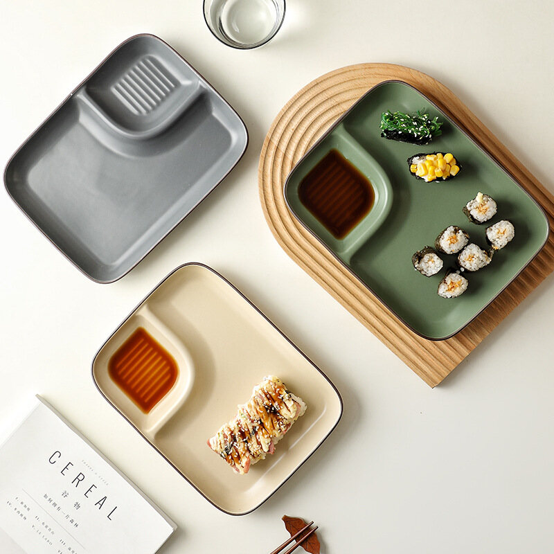 Gambar Nordic Ceramic Dumpling Plate with Vinegar Dish Household Creative Dish Divided Grid Plate Ins Plate to Eat Dumpling Plate