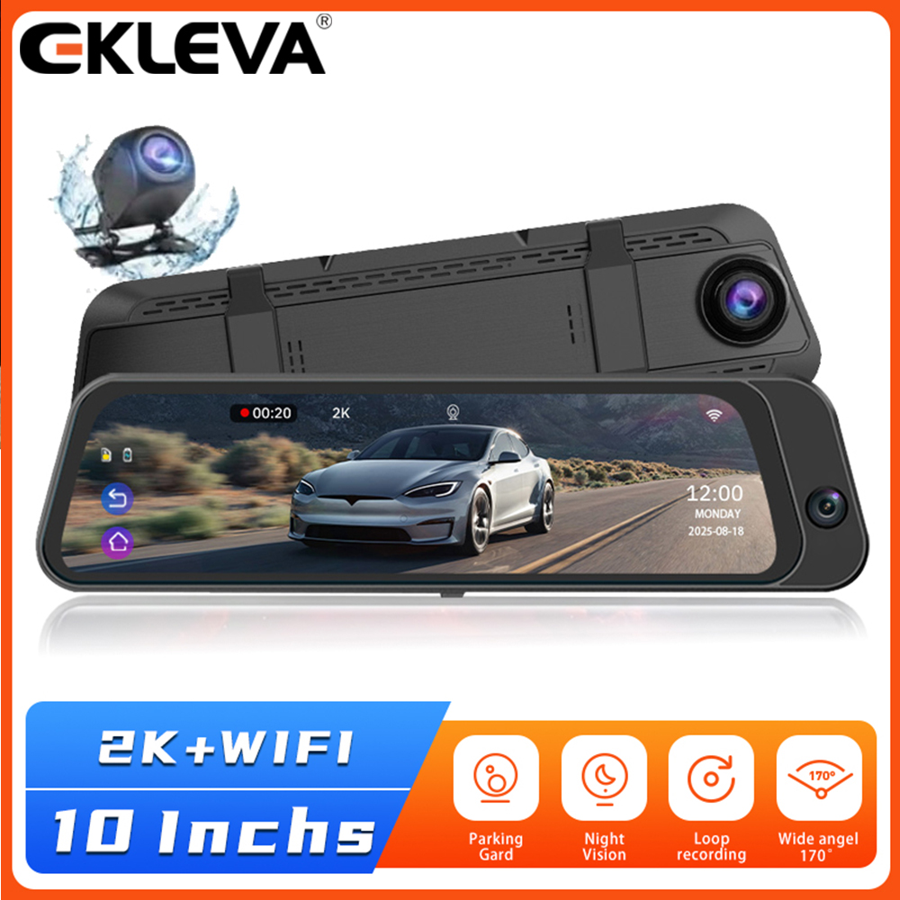 EKLEVA 3 Channel Dash Cam Car Mirror WIFI Dvr HD 1080P Touch Screen Dashboard Camera Front Inside Rear 170 Degree Wide Angle Reverse Image ราคา 2,477 บาท*ส่งฟรี