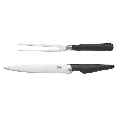 Gambar IKEA VÖRDA Carving fork and carving knife, black I Pisau