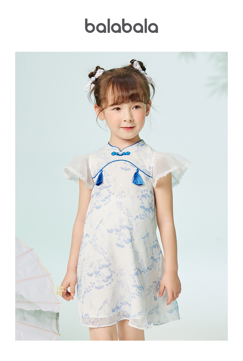 Gaun Anak Balabala Gaun Anak Perempuan Gaun Bayi Musim Panas 2023 Gaun Anak Baru Gaya Amerika Manis Cheongsam Pasang Surut