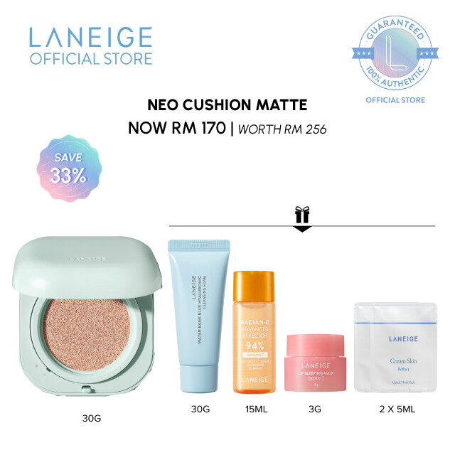 Gambar Laneige Neo Cushion Matte (15g)   Natural Glow, Lasting Coverage, Cushion Foundation Full Coverage for All Skin Type, 7 Shades