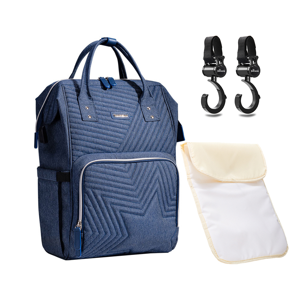 Sunveno Multifunction Diaper Bag Large Capacity Mommy Backpack Waterproof Travel Nappy Bag Quilted Fashion Maternity Bag with Front insulated Bottle Pockets