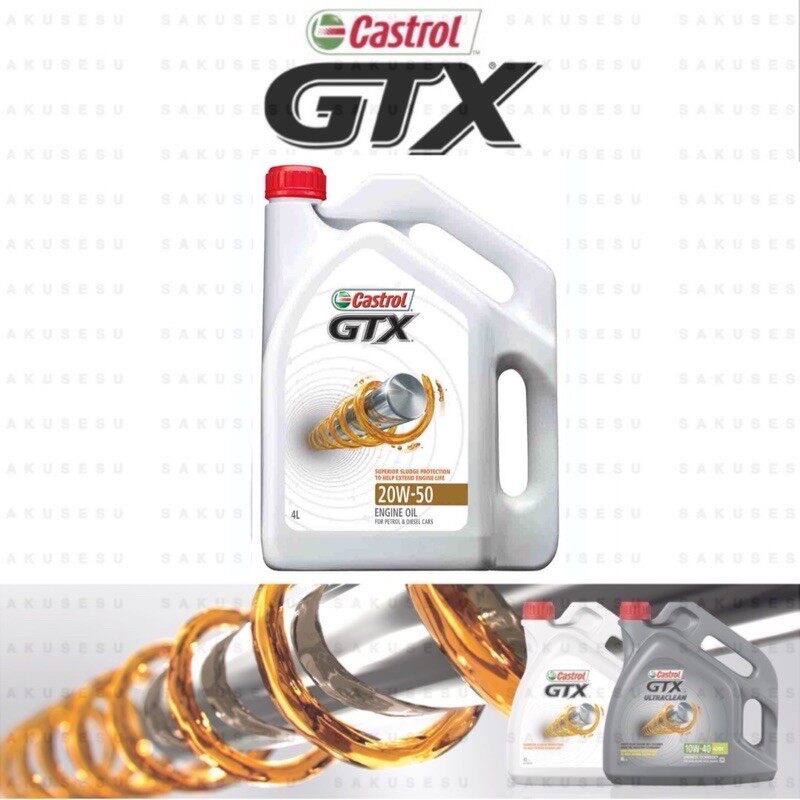 3384296 Castrol GTX SN/CF 20W50 Engine Oil 4 liter for Petrol & Diesel Cars Toyota Hilux, Prado, Isuzu DMax 4WD