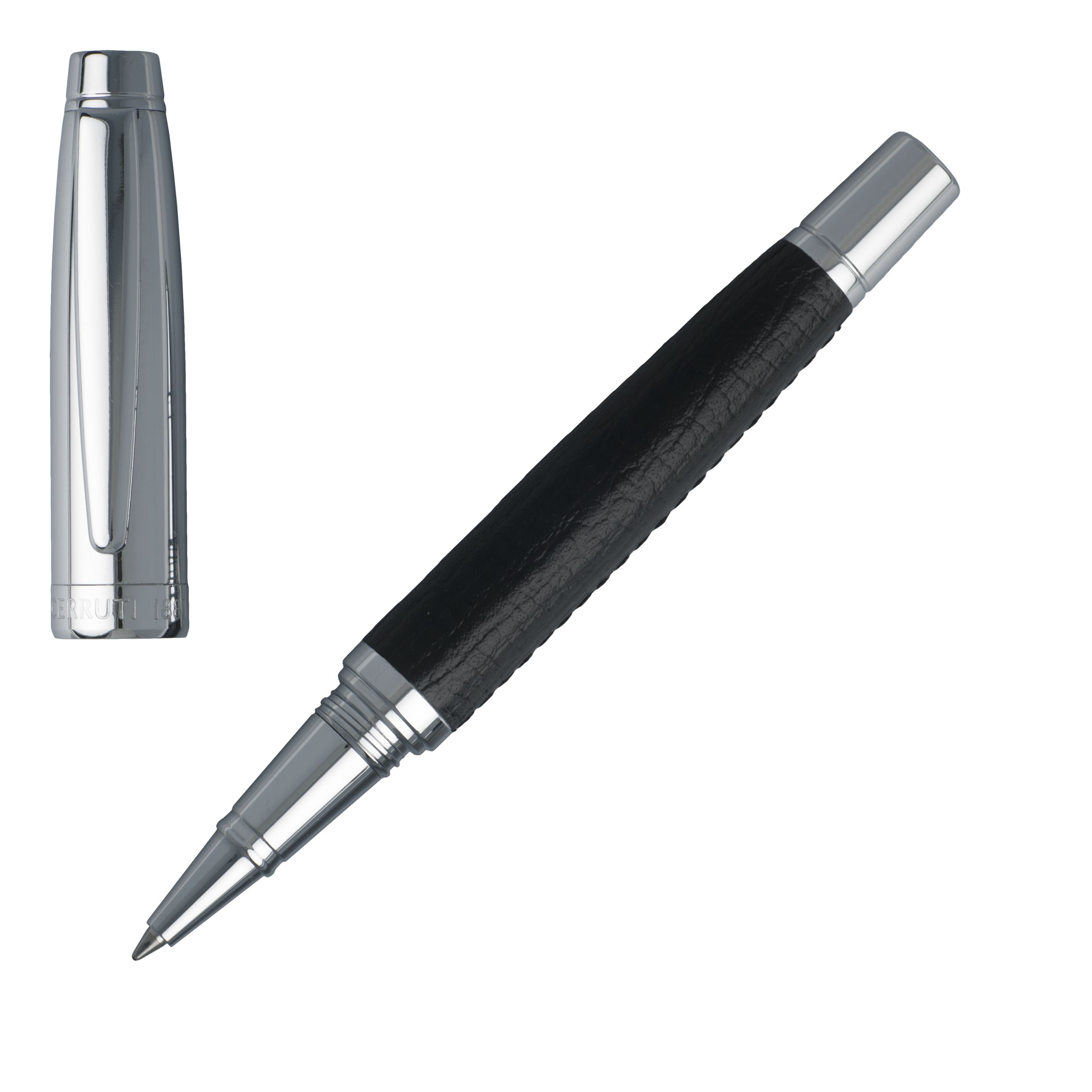 Cerruti 1881 Austin Tintenroller Aus Messing – Diamond-Black Mit Chrome-Akzenten, 14 Cm, Edles Schreibgefühl
