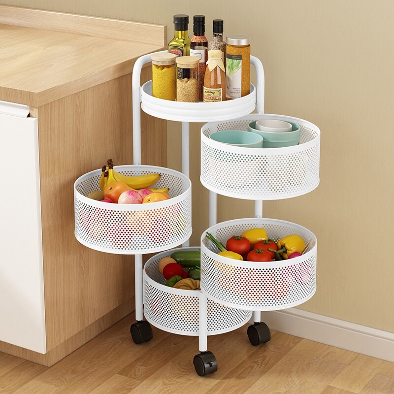 Gambar Rotating demountable basket receive store content ark multilayer floor kitchen corner shelf round receive basket