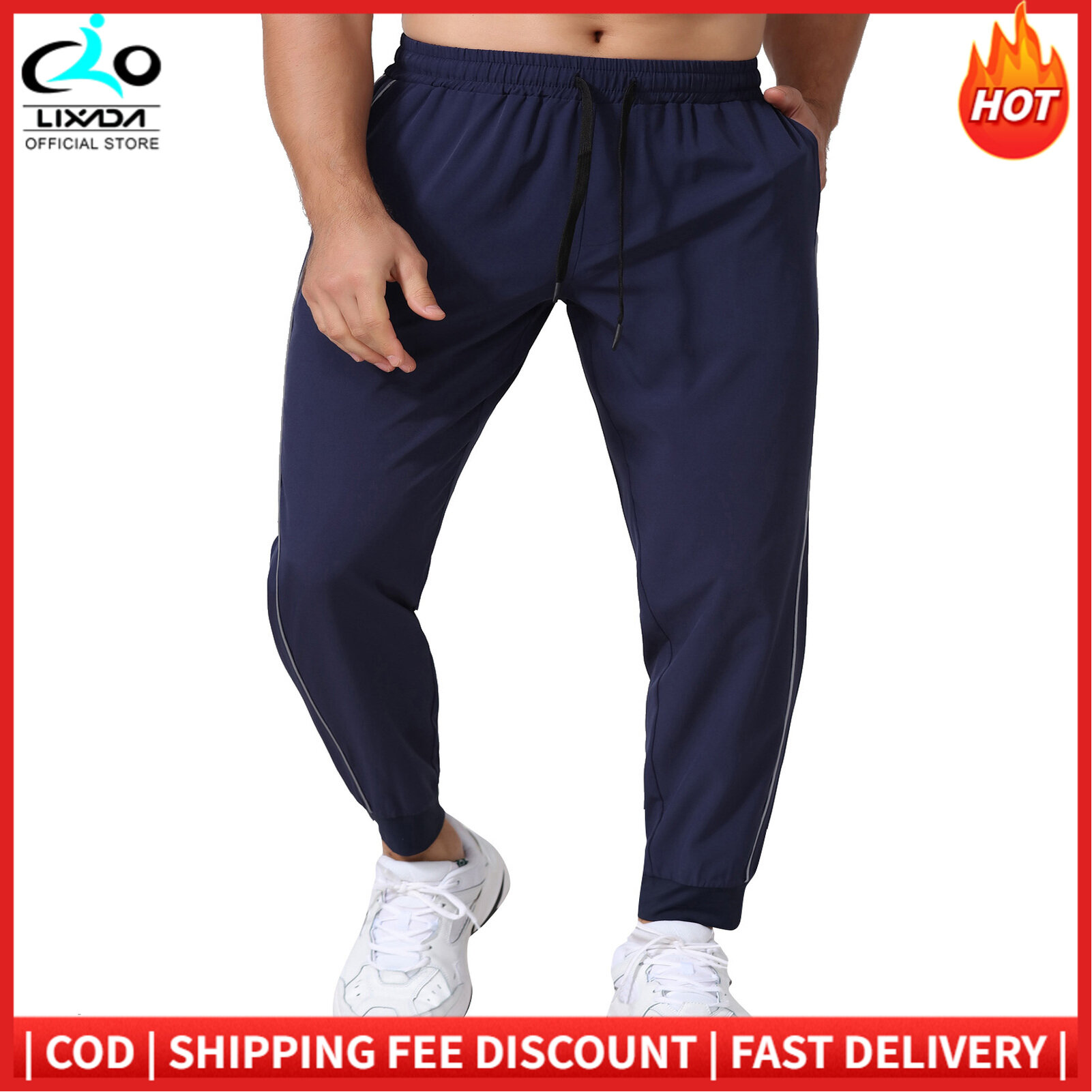 Quần jogger nam quần nỉ có túi dây phản quang chạy bộ tập luyện thể thao
