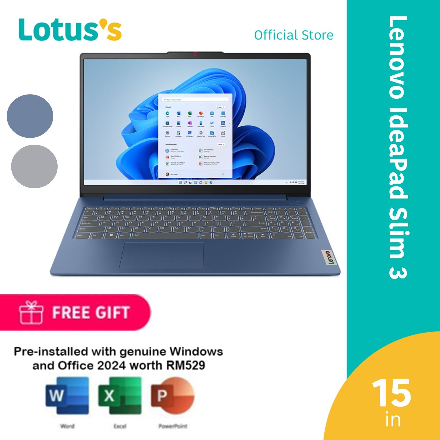 Lenovo IdeaPad Slim 3 [3-JCMJ Blue / 3-JBMJ Grey] (R5-7430U,16GB,512GB,15.6",W11)