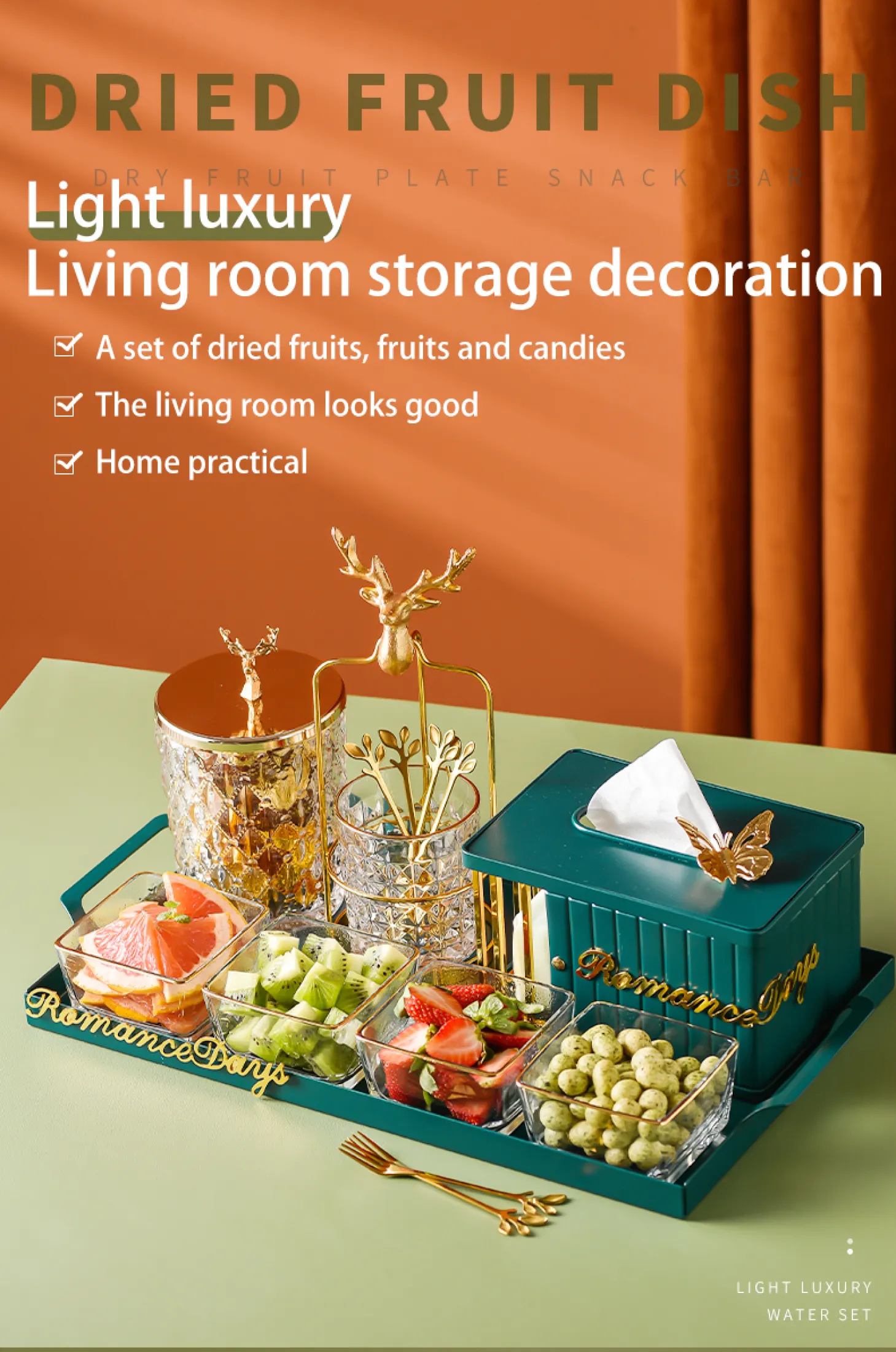 Romance Days Fruit Plate Set Light Luxury Glass Snack Dish Candy Dried Fruit Tray Living Room Coffee Table Ornaments Storage Set Lazada Indonesia