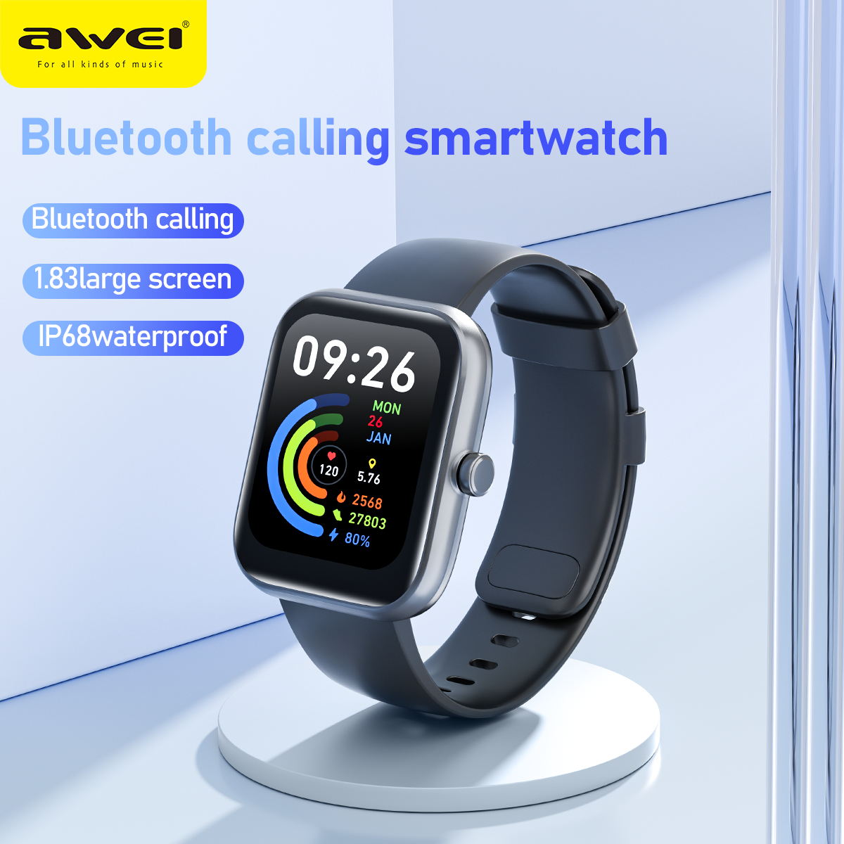 Awei waterproof smart watch IP68 H45 with large capacity battery life, long lasting and multi-sport mode detection to meet different needs, suitable for various occasions ราคา 1,126 บาท*ส่งฟรี