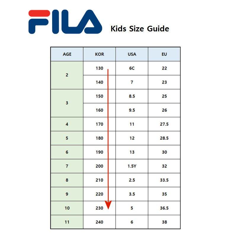 Fila Sandals Fila Footwear Size Chart Fila Size Guide Shoes Kids