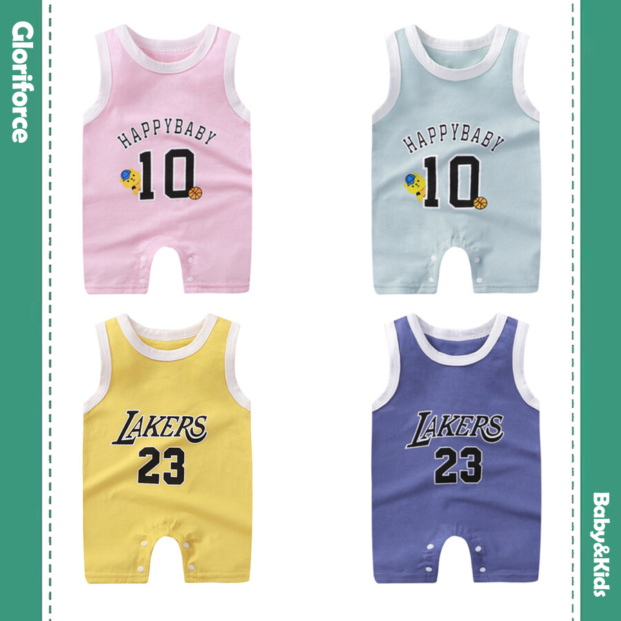 0-18months Không Tay Bé Romper Lakers Áo Liền Quần Bóng Rổ 100% Cotton In Họa Tiết Phong Cách Thể Thao, Một Mảnh Cho Bé