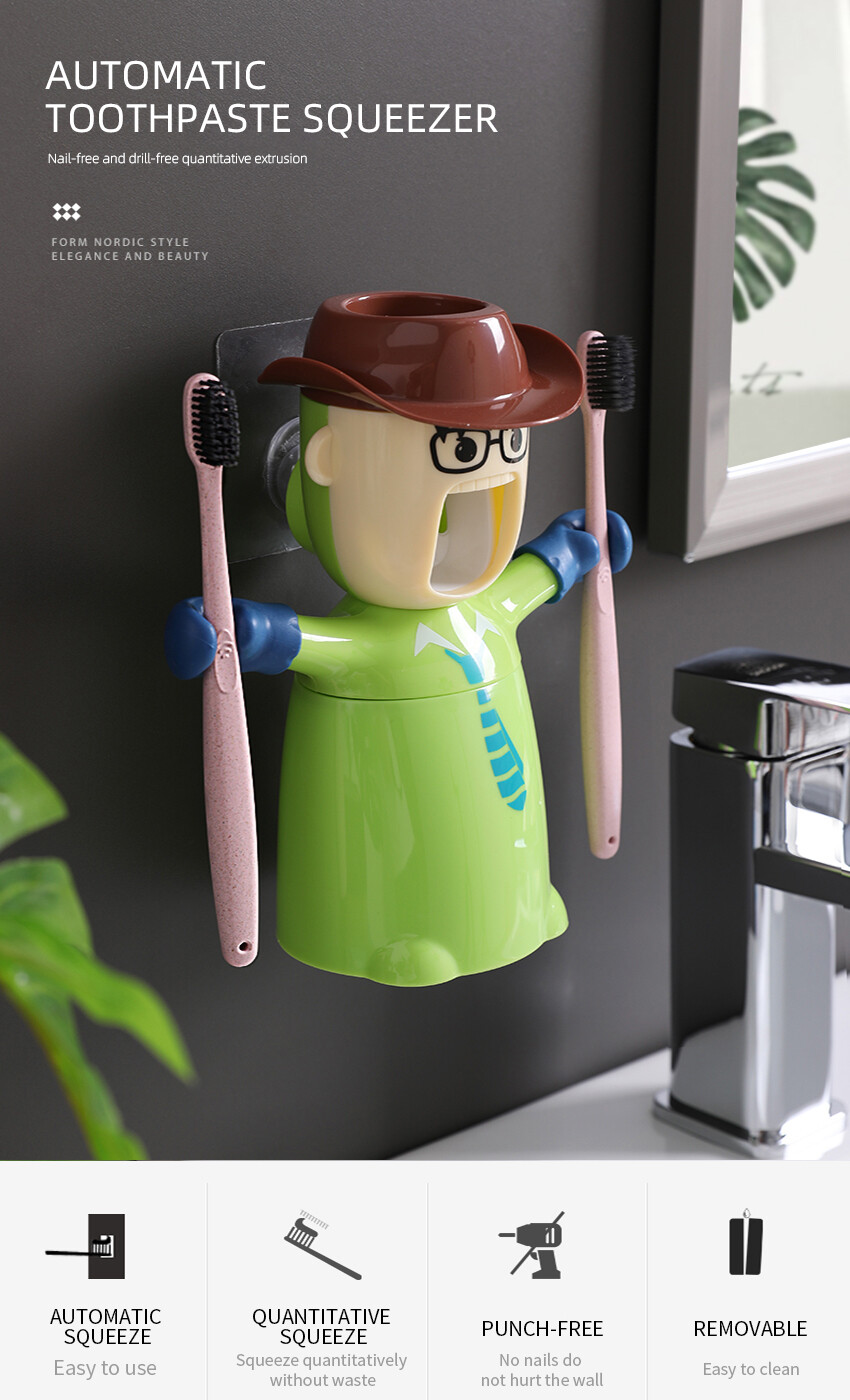 Bộ Dụng Cụ Lấy Kem Đánh Răng Tự Động ECO-HOME, Dụng Cụ Vắt Phòng Tắm Dễ Thương Giá Để Bàn Chải Đánh Răng Cốc Rửa Giá Để Bàn Chải Đánh Răng Sáng Tạo Hình Hoạt Hình Gắn Tường Hút ECOCO Giá Đỡ Ép Ép Lười Biếng