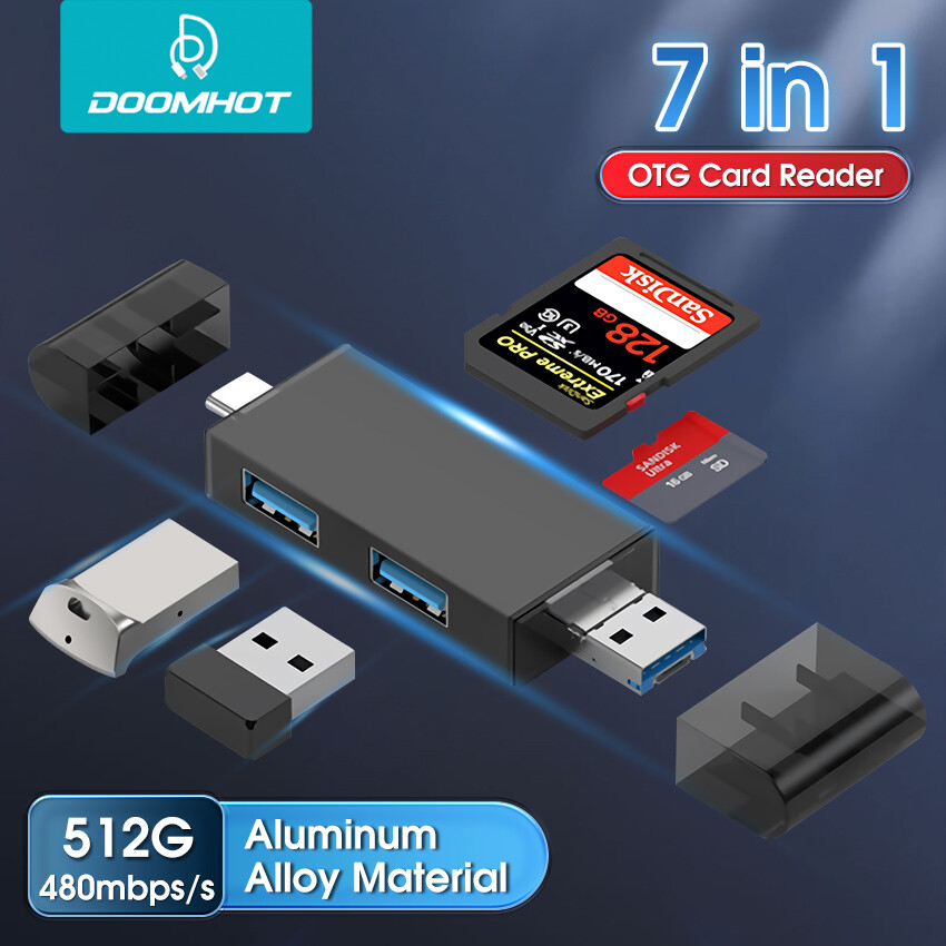 Doomhot đầu đọc thẻ đầu đọc thẻ nhớ 7 trong 1 bộ chuyển đổi usb 2.0 đầu đọc thẻ micro usb máy tính bảng di động otg đầu đọc thẻ nhớ sd tf bộ chuyển đổi cho mac windows android
