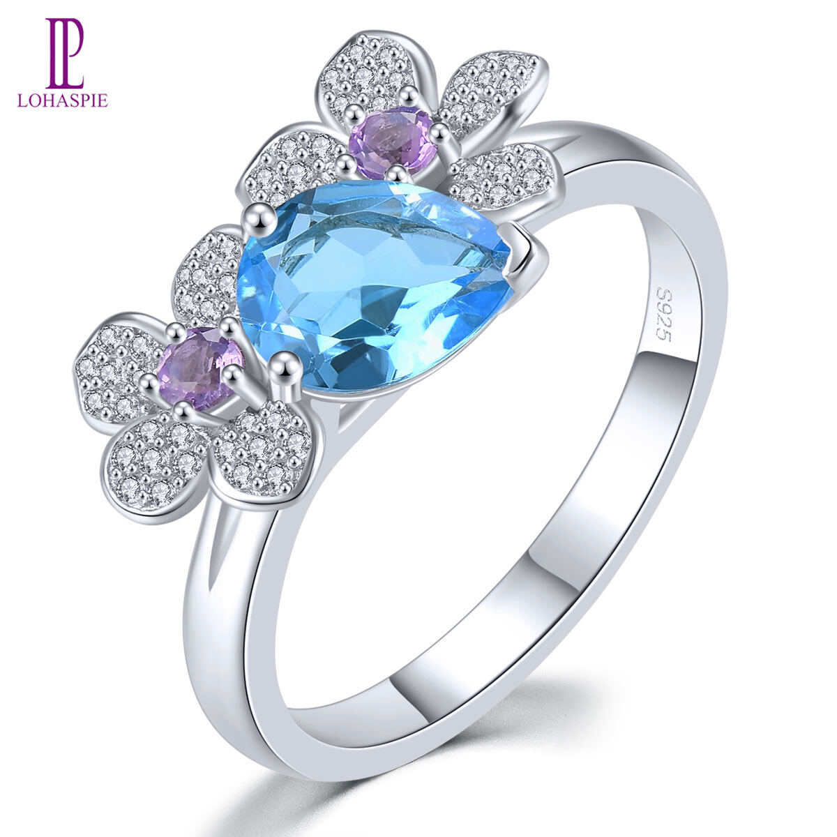 Lohaspie Jewelry Genuine 1.5 Carats Solid Sterling Silver 925 Ring Natural Swiss Blue Topaz Ring Wedding Ring For Women 925 Silver Original Ring 925 Silver Jewelry Presyo 2,934 Piso*Libreng Shipping