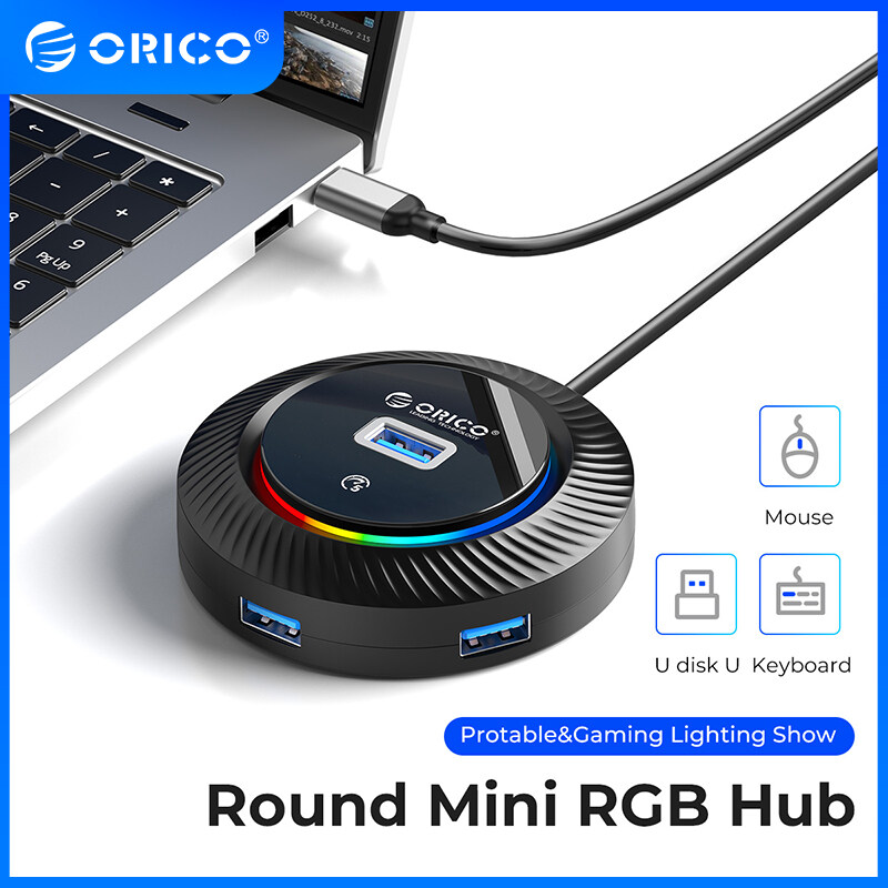 ORICO mini Vòng RGB USB 3.0 HUB với Loại C Cổng nguồn 5Gbps tốc độ cao đa Splitter Bộ chuyển đổi OTG