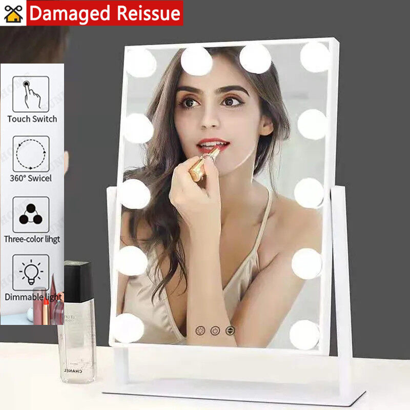 Gambar Hollywood Style Professional Tabletop Lighted Vanity Makeup Cosmetic Mirror with Dimmable Led Bulbs 3 color Light Conversion Hollywood Mirror Light