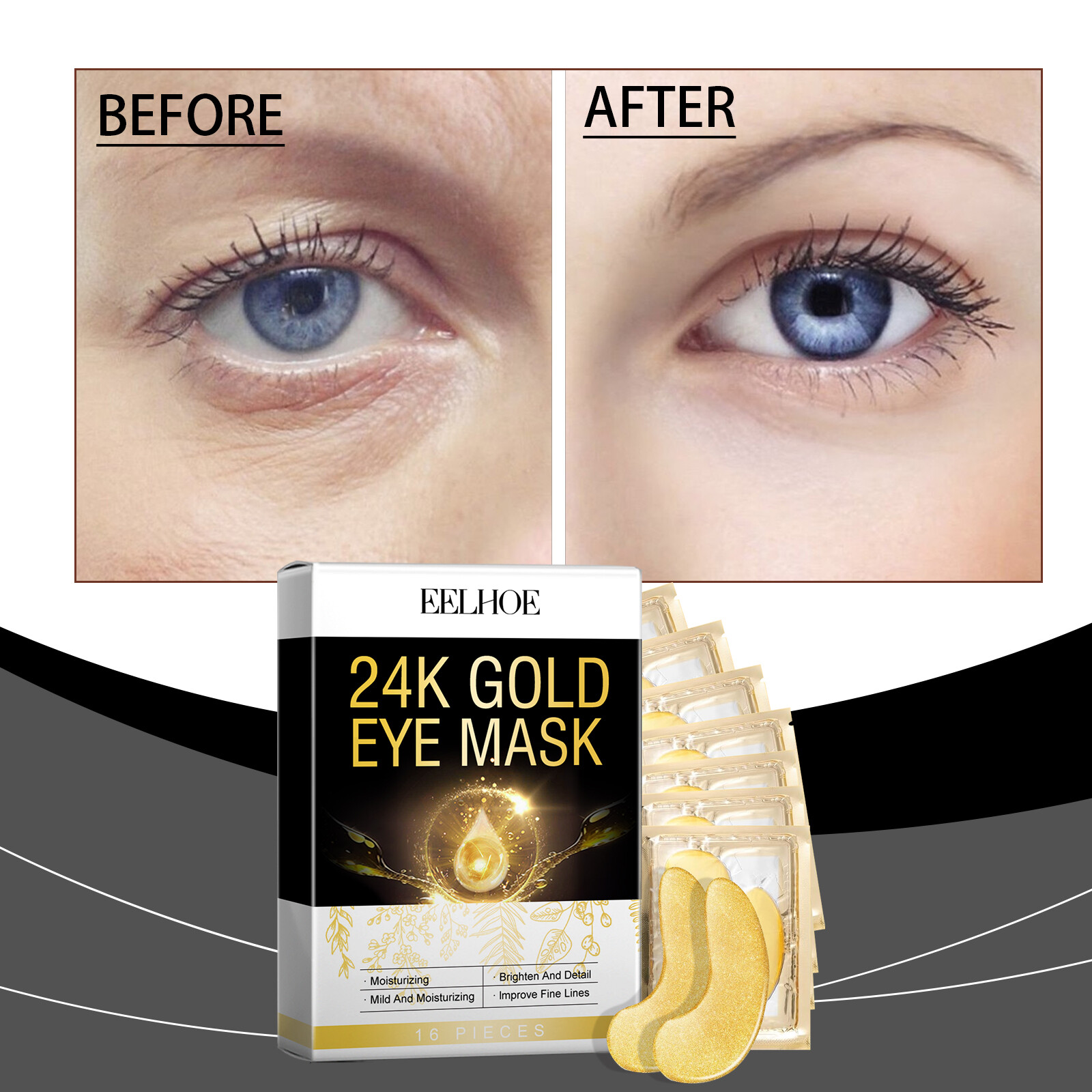 Eelhoe 24K Mặt nạ mắt bằng vàng collagen chống againg Mặt nạ mắt Hyaluronic axít Moisturing Da Mi mắt (16 cái)