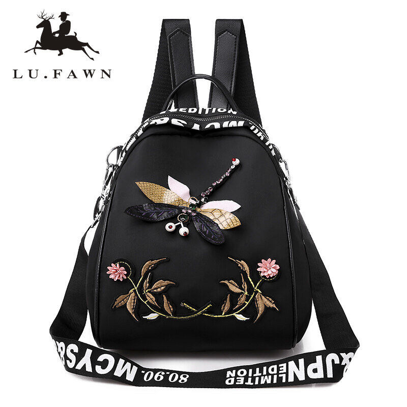 Lu fawn ba lô nữ xách tay thời trang thêu chuồn chuồn mới túi messenger vải oxford chống nước chất lượng cao