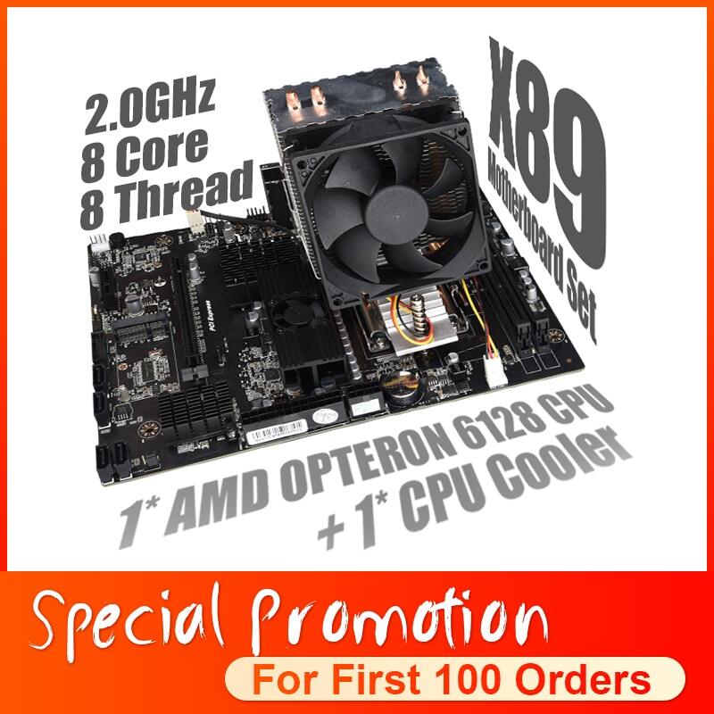 X89 Set Combo For AMD Motherboard G34 Socket with AMD Opteron 6128 CPU + CPU Fan support DDR3 Memory SATA2 USB 3.0