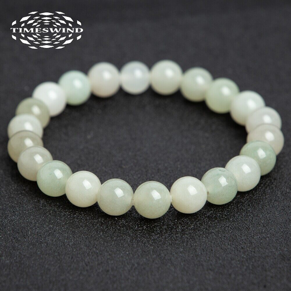 Timeswind đơn giản ngọc bích tự nhiên ánh sáng màu xanh lá cây xâu hạt tròn vòng đeo tay cho phụ nữ với giấy chứng nhận