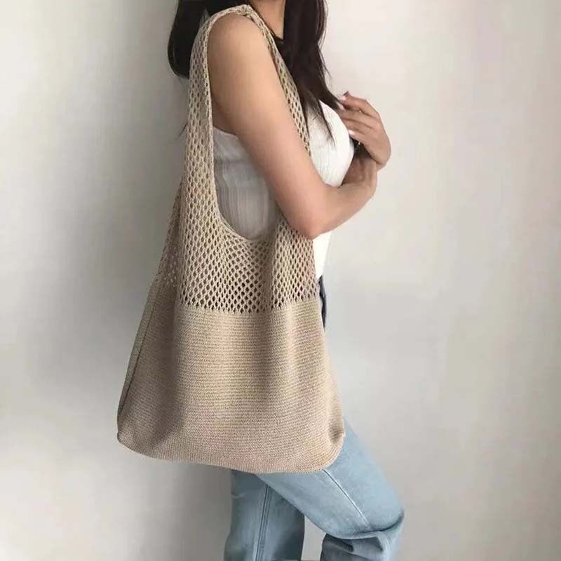 【YIDEA HONGKONG Mesh Handbag Large Capacity Tote Bag Mesh Hollow Beach Bag Knitted Shoulder Women's Bag
