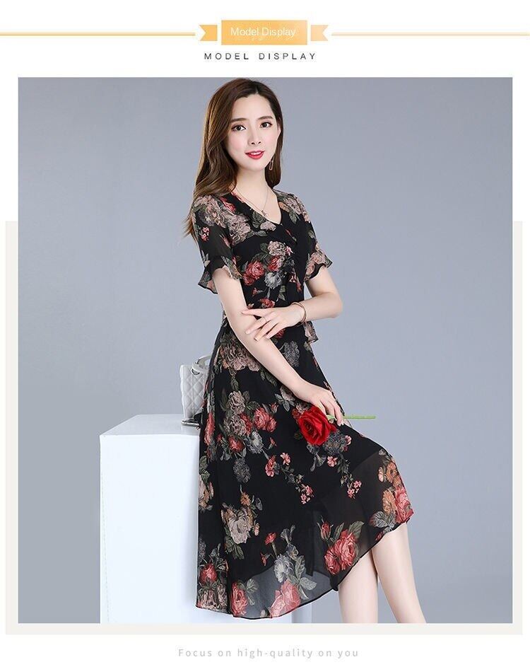 2012 new dress women's summer dress large size printed skirt big brand high-end temperament floral mother Medium-length dress