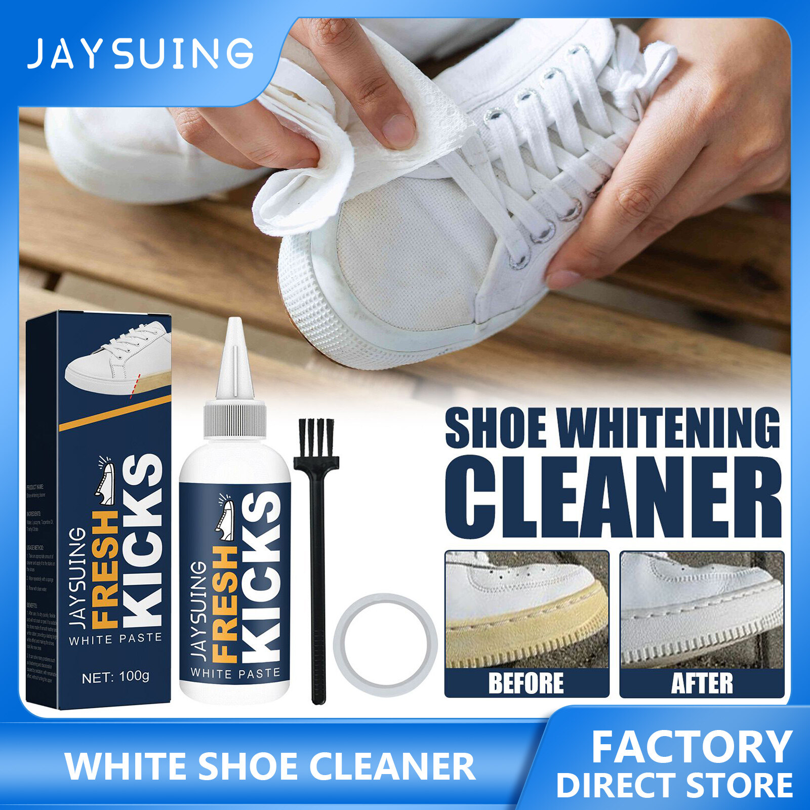 Jaysuing gel làm sạch giày trắng 100g gel làm sạch làm trắng giày dùng cho bàn chải giày làm sạch giày kèm băng keo làm trắng giày trắng dụng cụ làm trắng khử nhiễm gel làm sạch giày màu vàng để làm sạch viền giày gel làm sạch giày trắng