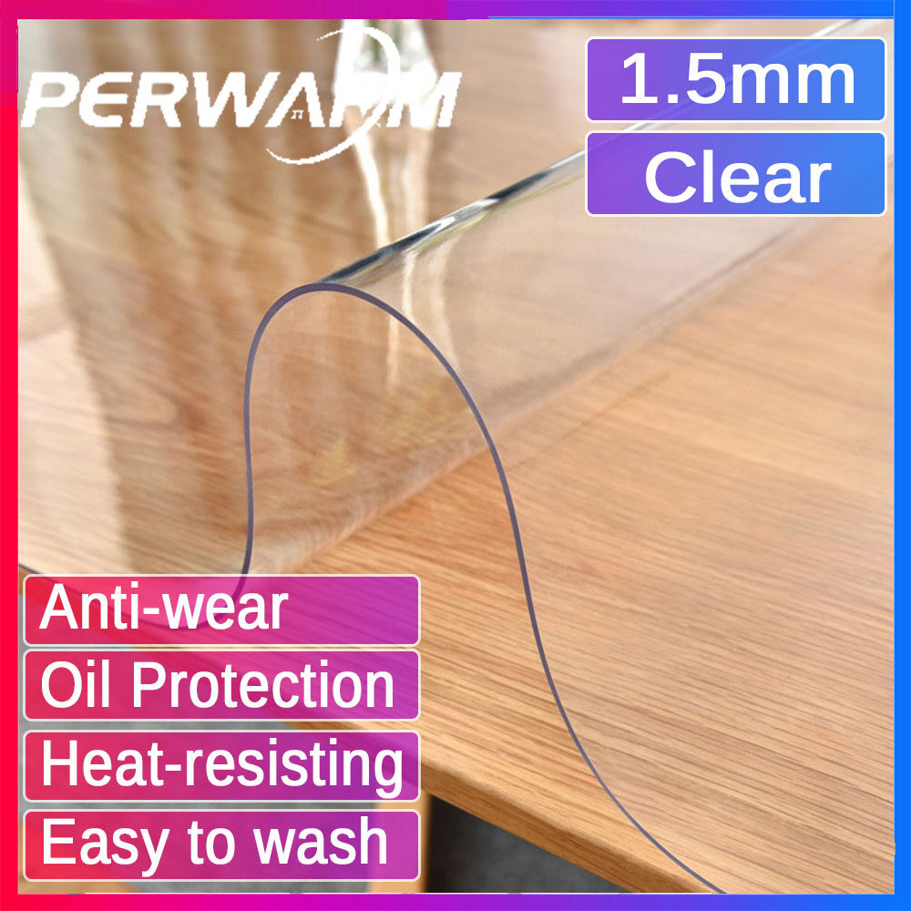 Gambar ?1.5mm Clear Rectangle?PVC Waterproof Oilproof Soft Glass Protector for Table Desk Pads Covers 1 1.5 2 3mm All Graph Shape With Multi Size Customized