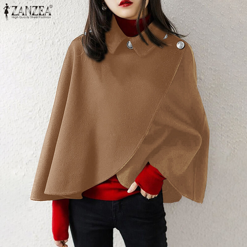 Zanzea Women Winter Irregular Hem Cape Cloak Retro Buttons Plain Coat  Outwear | Lazada Ph