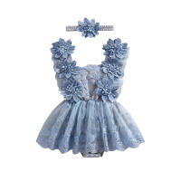 Thorn Tree Baby Girls Romper Fly Sleeve Square Neck Flower Print Bowknot Tulle Patchwork Dress Jumpsuit
