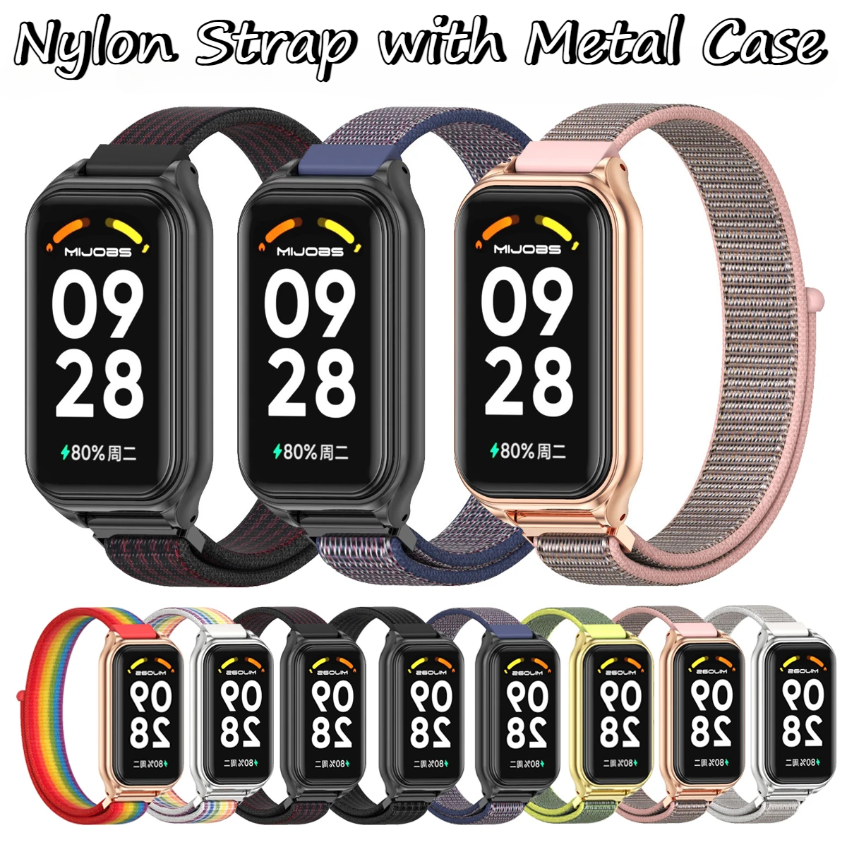  Dây đeo bằng nylon có vỏ kim loại cho Xiaomi Smart Band 9 Active Strap   Redmi Band 3 Strap   Redmi Smart Band 2 Strap   Xiaomi Smart Band 8 Active Strap Watch Strap Phụ kiện vòng đeo tay thay thế 