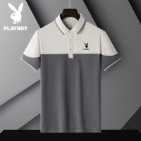 Áo thun polo công sở mùa hè Playboy Áo polo tương phản nối màu thời trang cá tính áo ngắn tay thường ngày cho nam