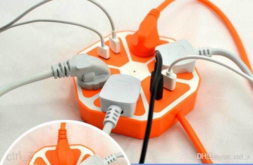 Image result for 4 usb and four socket multi plug orange