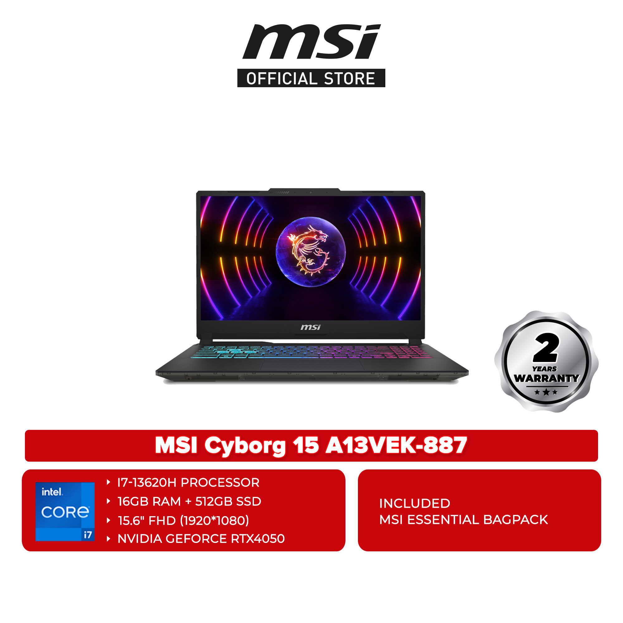 MSI Cyborg 15 A13VEK-887 15.6'' FHD Gaming Laptop ( i7-13620H, 16GB, 512GB SSD, RTX4050 6GB, W11 )