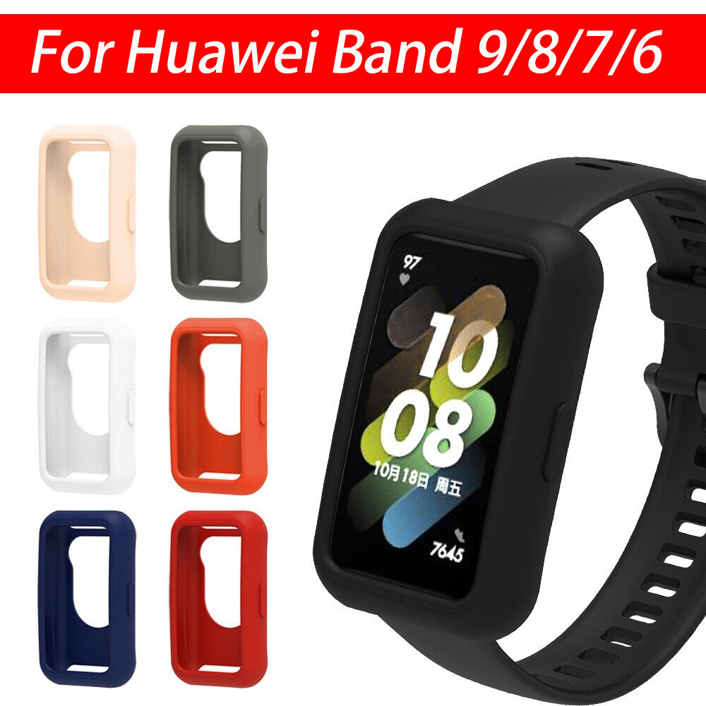 Silicone Ốp bảo vệ cho Huawei band 9 8 7 6 Smartwatch Bumper miếng bảo vệ màn hình bìa khung cho Honor ban nhạc 6 band7 trường hợp vỏ