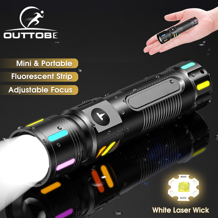 Outtobe Outdoor Flashlight Fluorescent White Laser Flashlight Multifunctional Ultra Bright Portable Telescopic Focus Flashlight Waterproof USB Charging For Night Fishing Camping Hiking Adventure ราคา 199 บาท*ส่งฟรี
