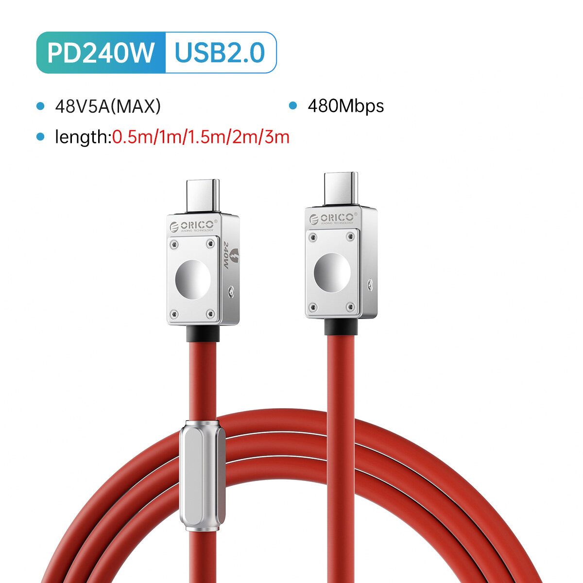 ORICO 40Gbps Cáp 2M Hỗ Trợ 8K Hiển Thị/20Gbps Truyền Dữ Liệu/240W Sạc USB C Đến USB C Cáp Cho Type-C